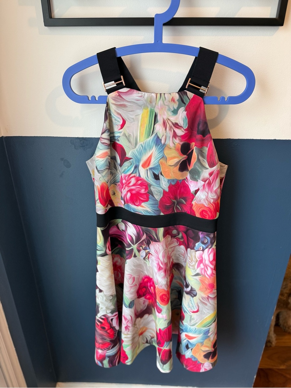 Ted Baker Floral Fit-and-Flare Dress with Black Straps